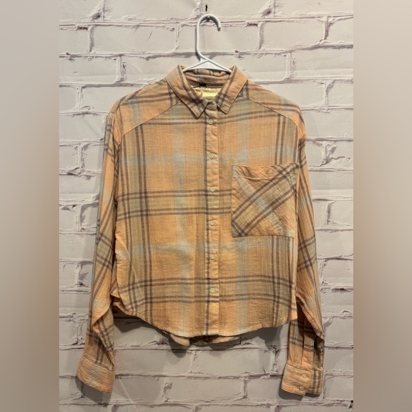 Free People Cropped Cutie Plaid Button Down Shirt Women’s Size Small - Picture 3 of 9